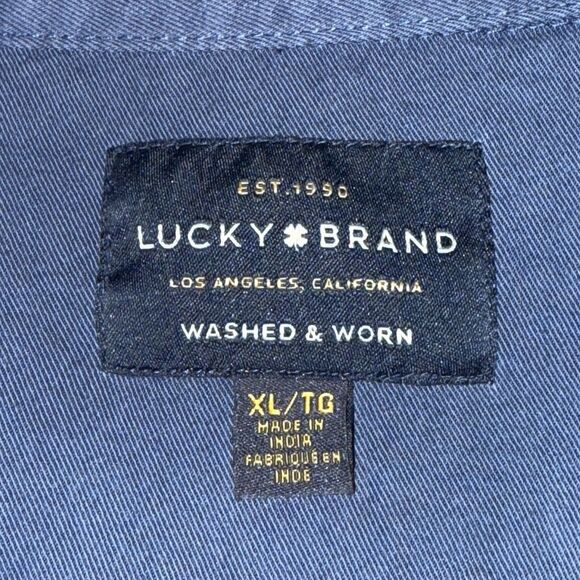 Lucky Brand Snap Front Western Utility Shirt Blue Long Sleeve Mens Size XL - Picture 3 of 13